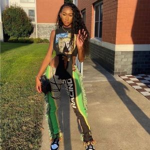 Custom Hand Made Race Car Blanket Pants💚